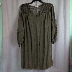 Chic Olive Midi Dress with Lace Accents